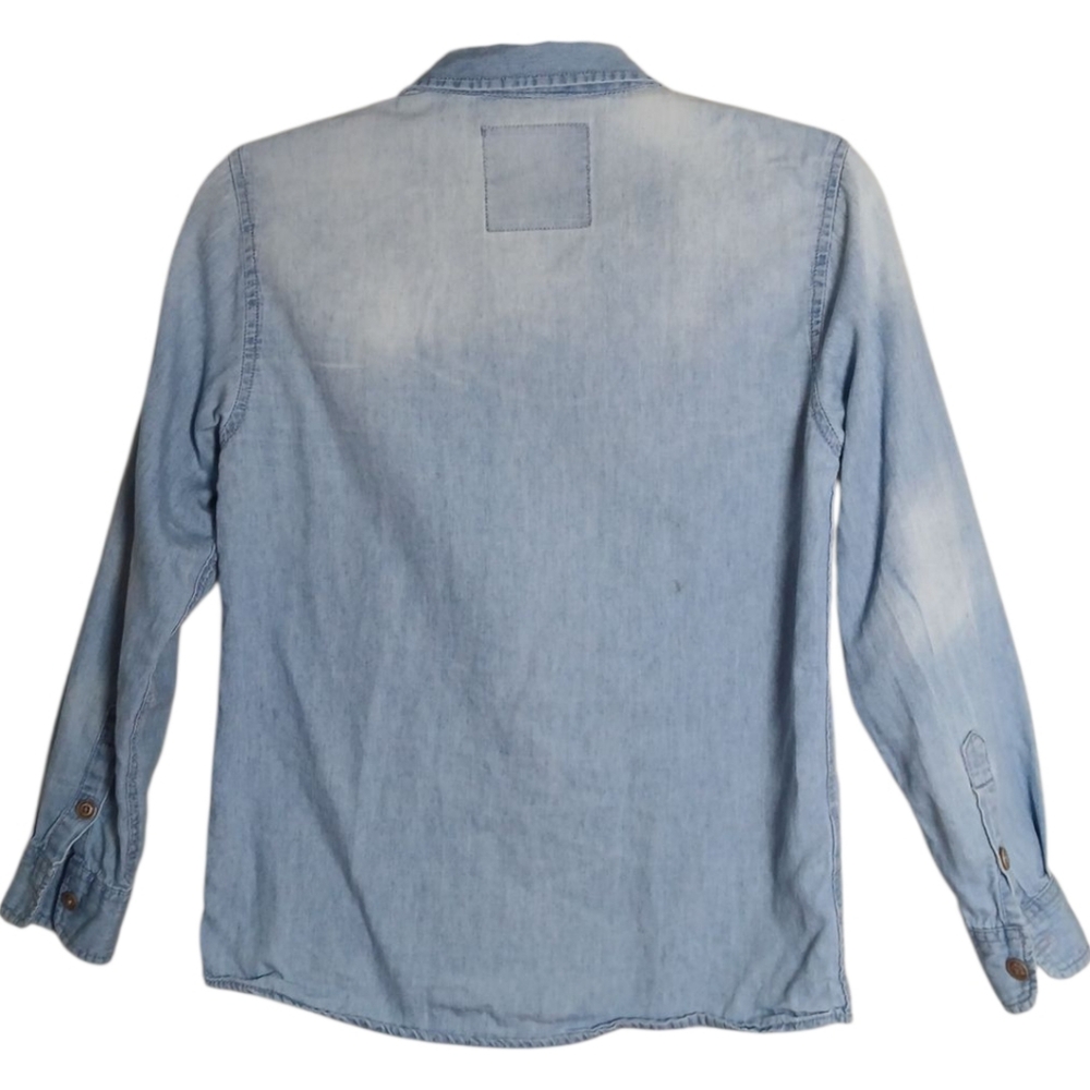 Kids Light Blue Denim Button-Up Shirt Sz 12 - Picture 4 of 4